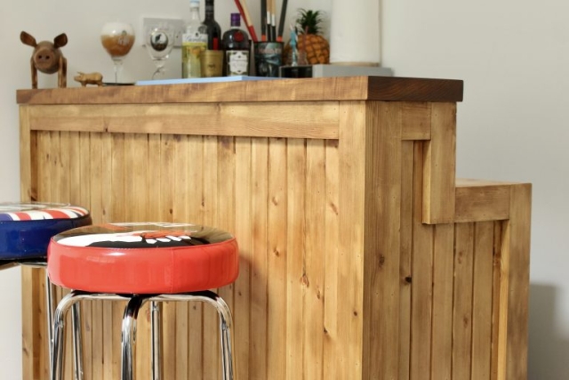 Solid Wood Home Bar with Teak Top Solid Wood Home Bar with Teak Top