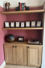 Solid Oak Shelves and Built-in Alcove Cabinet