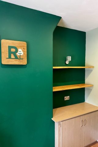 Live Edge Larch Office Alcove Shelves